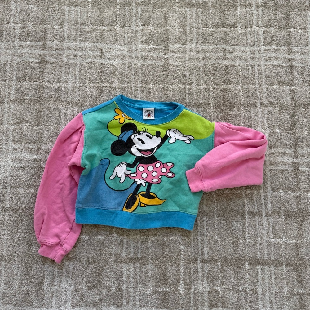 Vintage Style Minnie Mouse Color Block Cropped Crewneck Sweatshirt
